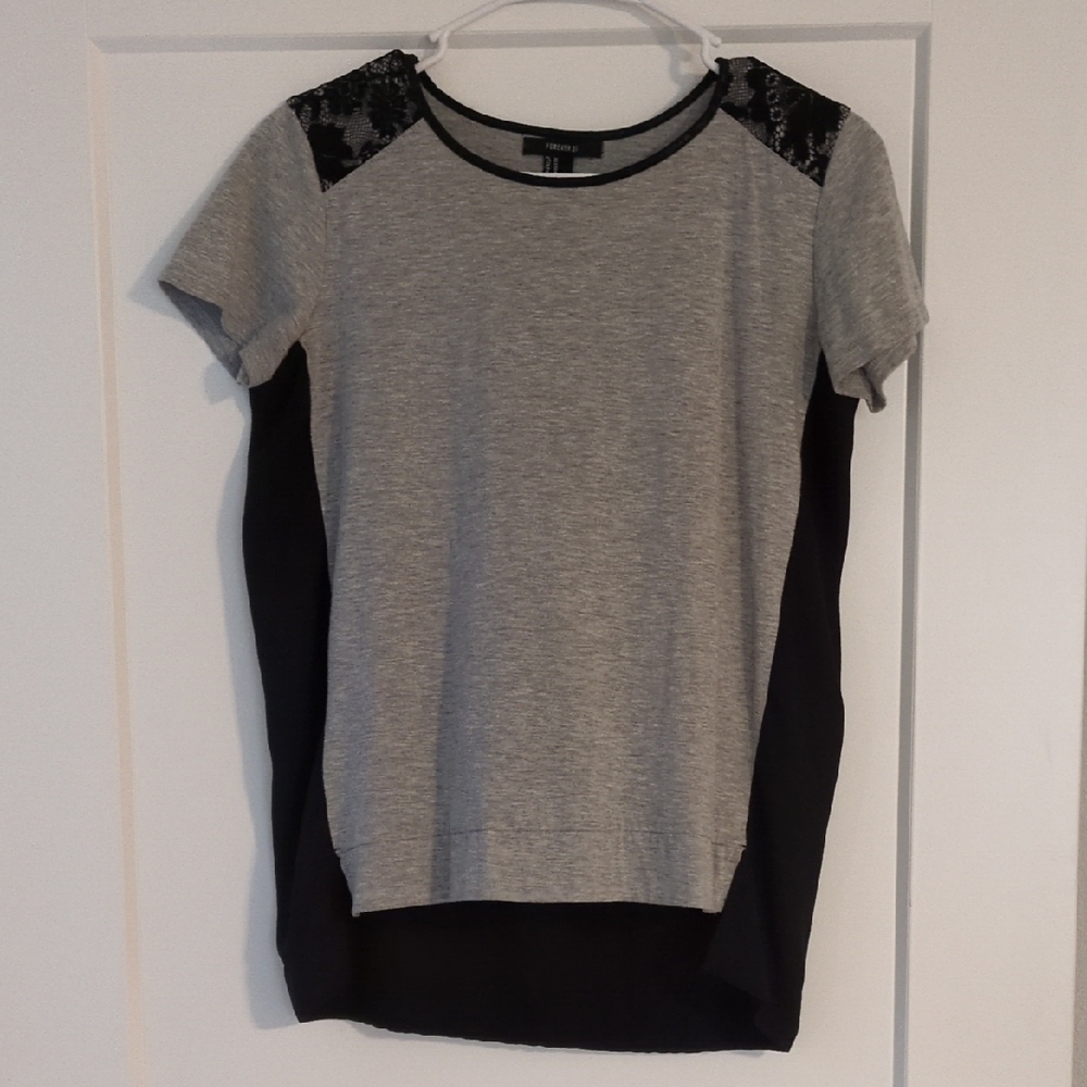 Gray and Black Women's Top